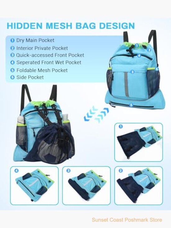 Waterproof Nylon Drawstring Backpack with Wet Pocket and Ball Net main image 5